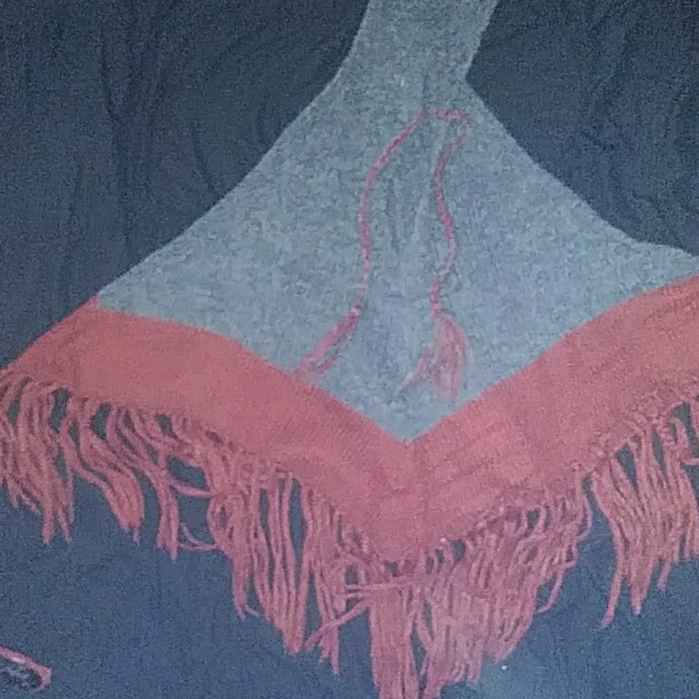 Grey & Burnt Orange poncho w/hood